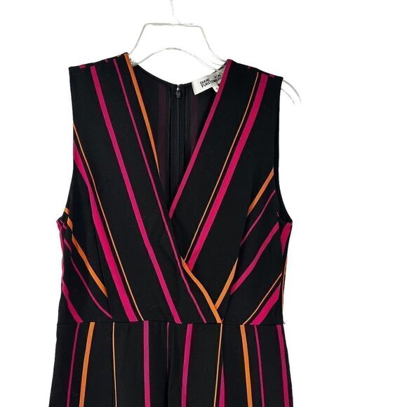 Diane Von Furstenberg Jumpsuit Size 6 Striped Sleeveless Ankle Wide Leg V Neck - Picture 2 of 9